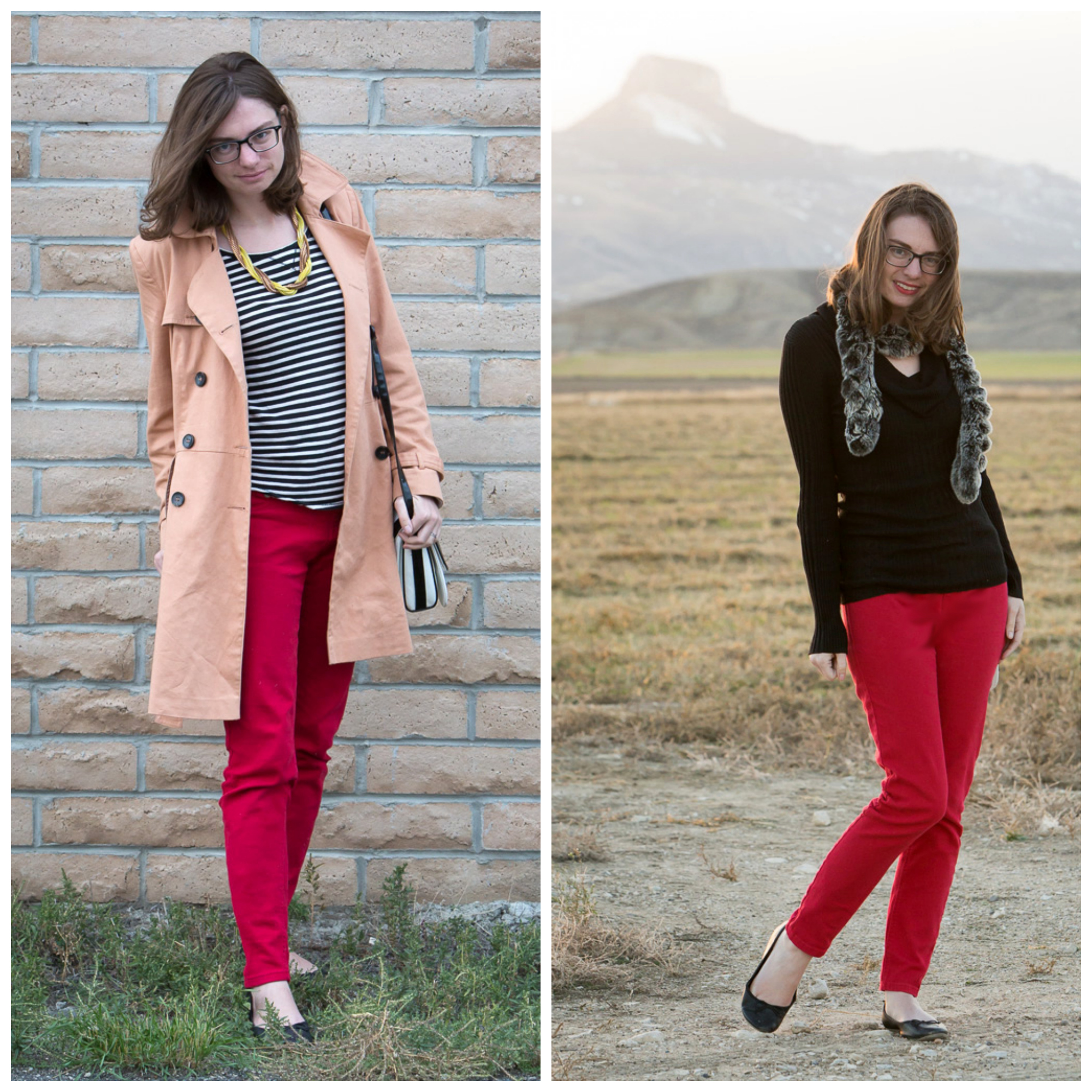 remix, red jeans, trench coat, striped shirt, black sweater, fur, never fully dressed, withoutastyle, wyoming,