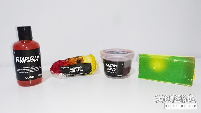 lush bubbly shower gel lush reindeer and robin fun lush santa's belly shower jelly and lush citrusy baked alaska soap