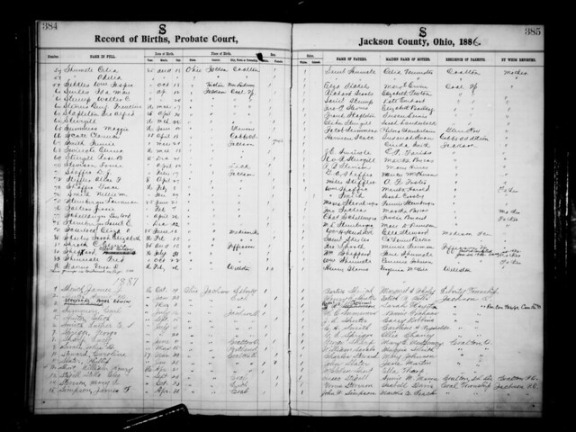 Record of Births, Probate Court, Jackson County, Ohio, [1885-] 1886