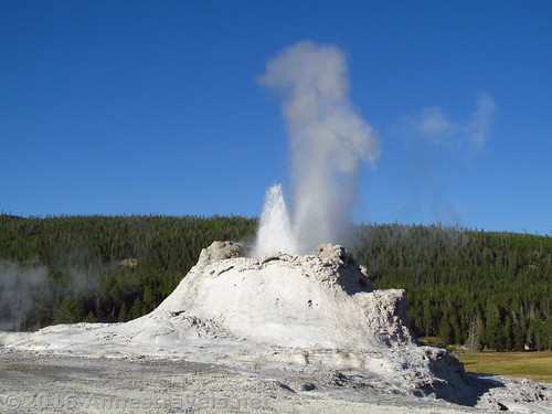 Castle Geyser and one of its small eruptions, Upper Geyser Basin of Yellowstone National Park, Wyoming