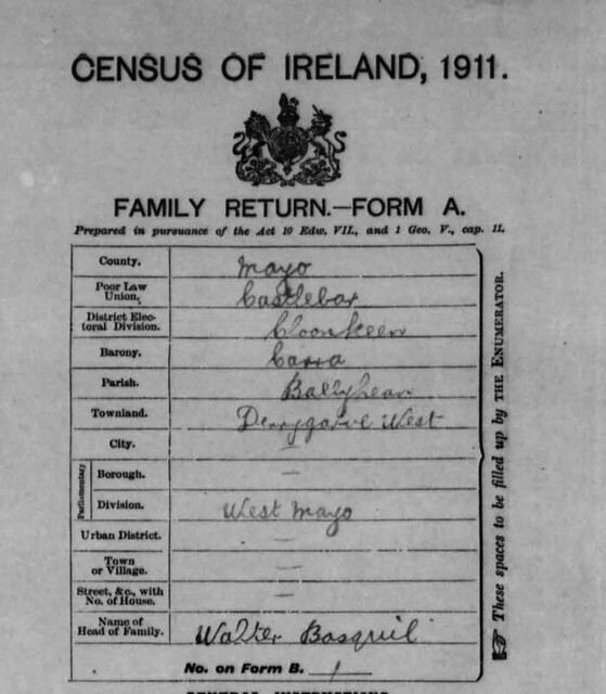 1911 Ireland Census Form A