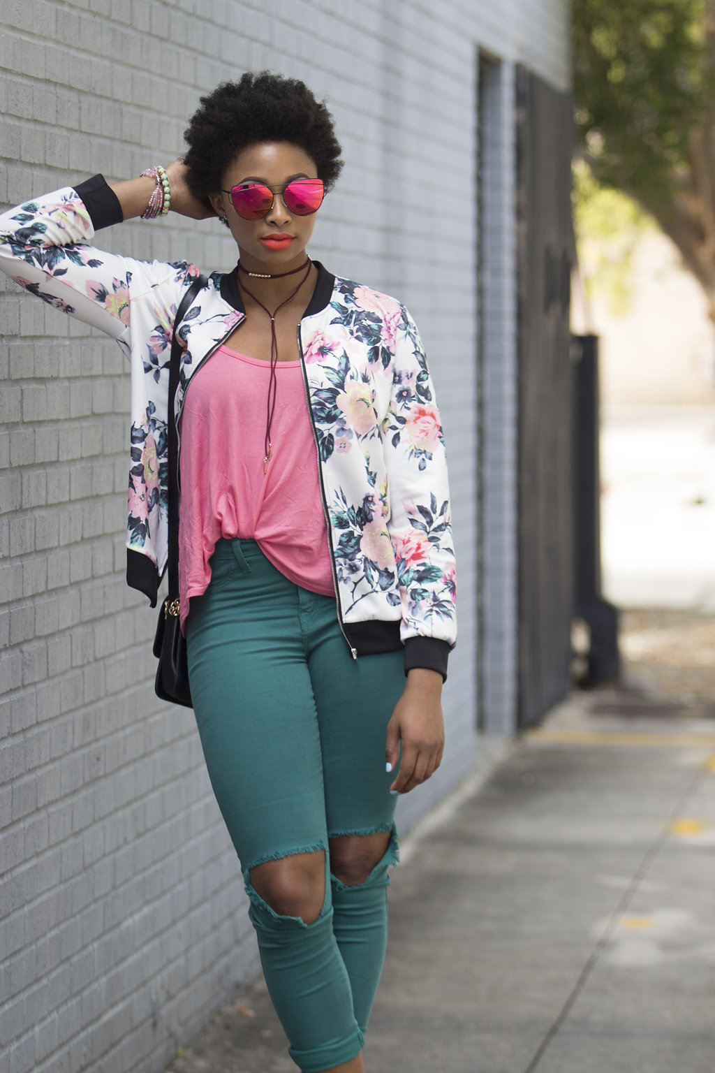 how to style a floral bomber