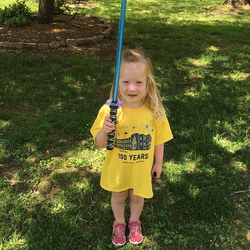 Heading out for a fun day at the school carnival & ball park, Lala grabs this sword & explains, "I can protect you, Mom! No one can defeat the mighty Lauren!" Good to know.