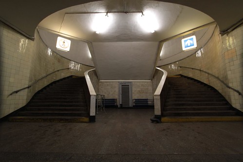 One way traffic up a staircase on the Moscow Metro