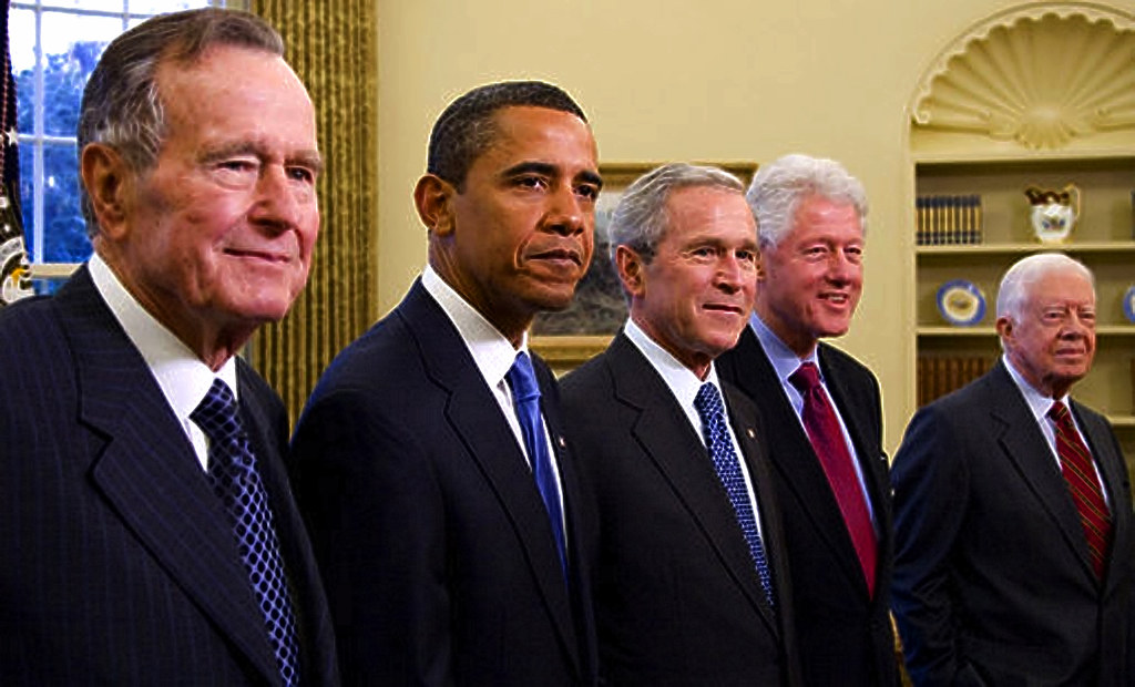 2009 Five Presidents George W. Bush, President Elect Barack Obama, Former Presidents George H W Bush, Bill Clinton, Jimmy Carter Portrait