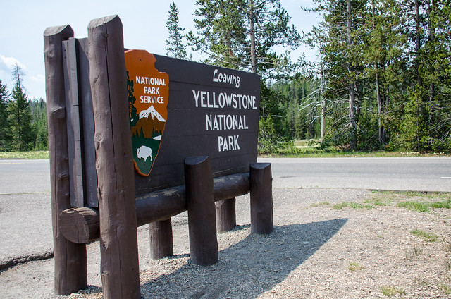 Leaving Yellowstone National Park sign
