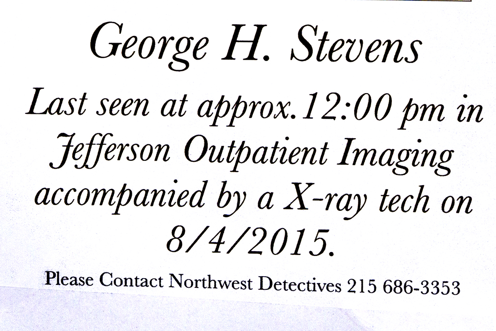 Missing Alzheimer's Patient flyer on 8-5-15--Center City (detail)