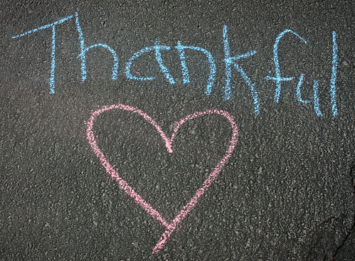 A thankful heart shown in chalk