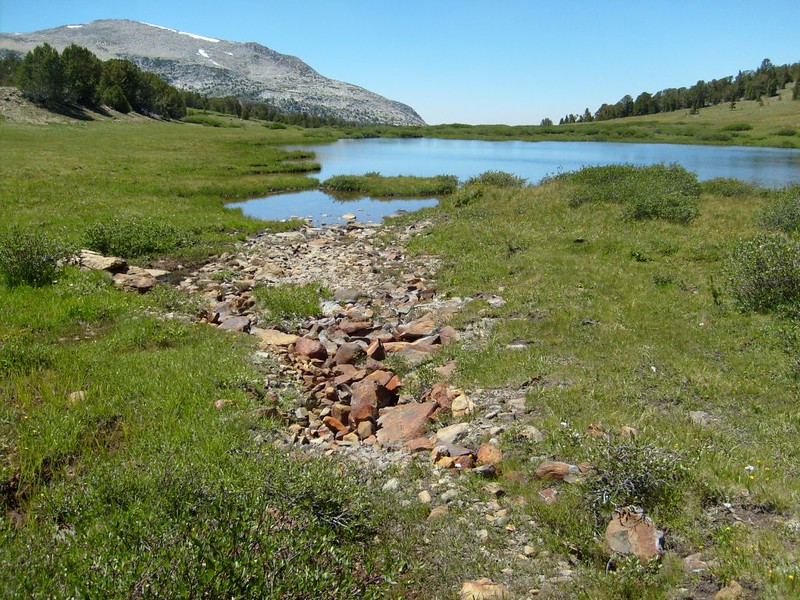 Looking east across Summit Lake at Mono Pass, with the south ridge of Mount Gibbs on the left