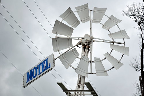 IBC (Intercolonial Boring Company) 8 foot geared Simplex windmill; Orana windmill hotel, Gilgandra, New South Wales, Australia