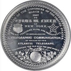 1867 Cyrus Field Atlantic Cable Medal. reverse