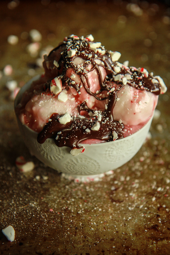 Vegan Candy Cane Ice Cream with Peppermint Hot Fudge Sauce from HeatherChristo.com