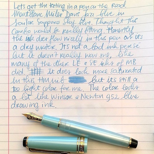 Thoughts on MB Jazz Blue ink. Pen Sailor Sapporo Seasons Sky blue with HM nib. Paper Lyreca office.
