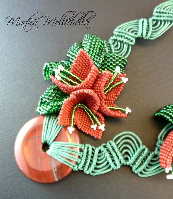 bouganville beads necklace macrame beads by Martha Mollichella
