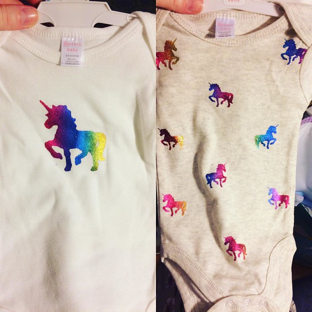How stoked am I to see my son in these rainbow unicorn onesies one of Josh's co-workers bought us?! 🌈