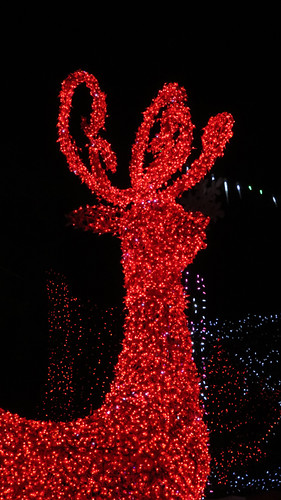 Red Xmas lights form a deer at the Stanley Park Christmas Light Show