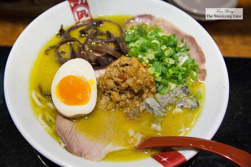 The night's special of oysters and pork shoulder ramen