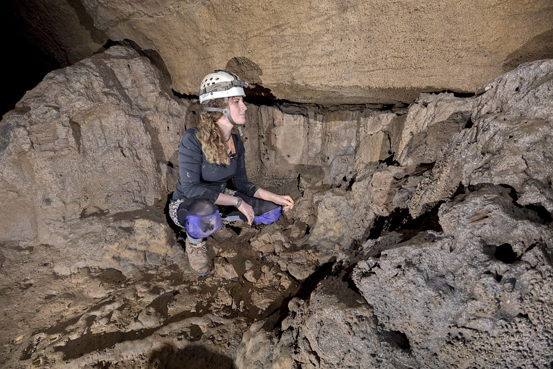 Nicole Blanton, mattock marks & pine torch holes, Brewington Cave, Jackson County, Tennessee