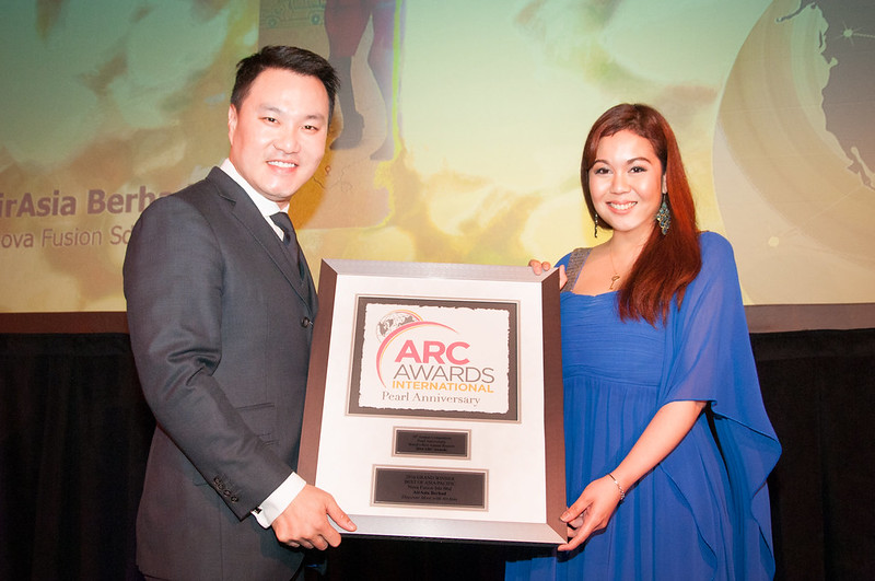 Photo 1 - Airasia Berhad'S Head Of Investor Relations Elina Effendi (Right) Receiving The Gold Award Under The ‘Grand Award - Best Of Asia Pacific’ At The Plaza Hotel In New York