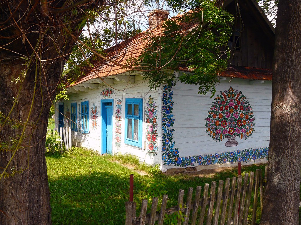 Colourful Houses With Floral Motives In Zalipie Village