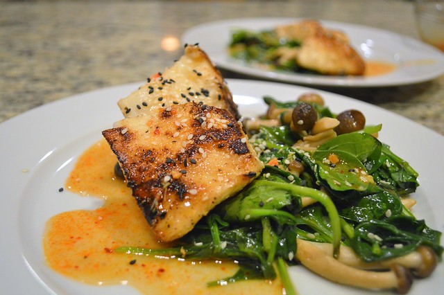 Chilean Sea Bass with Asian Glaze and Sesame Spinach