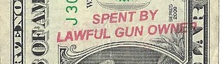 Spent by lawful Gun Owner overstamp on $1 bill