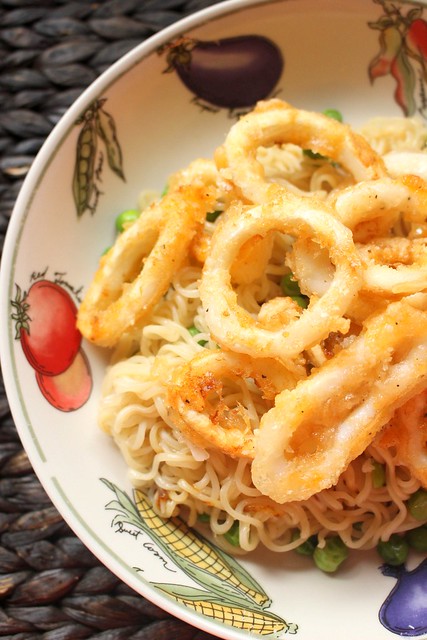 Lazy Crispy Calamari Noodle Dish