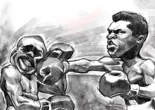 Muhammad Ali digital caricature sketch on iPad Pro + Apple Pencil in Procreate