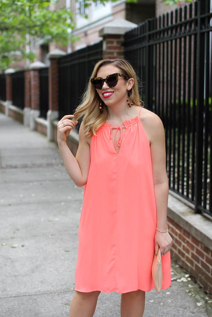 Neon Coral The Mint Julep Trapeze Dress | How To Wear Neon | Shop The Mint Summer Outfit | Living After Midnite by Jackie Giardina Style Blogger