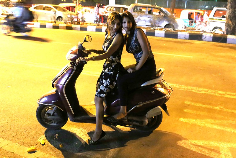 City Moment - Two Women Bikers in Late Night Delhi,  Bhishma Pitamah Marg