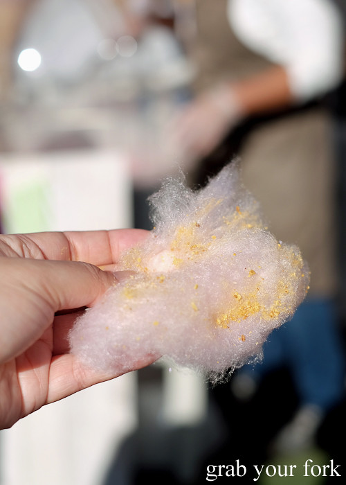 Organic sugar fairy floss with salted caramel by Fluffy Crunch at the Canterbury Foodies and Farmers Market, Sydney