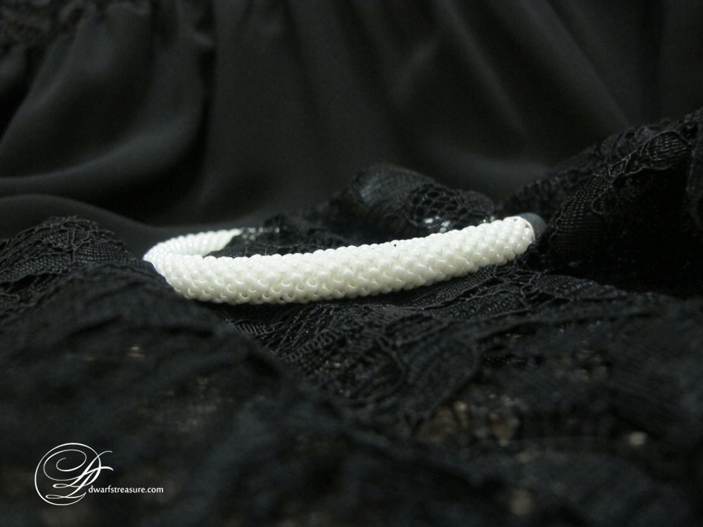 Delicate bridal white beaded crochet rope bracelet