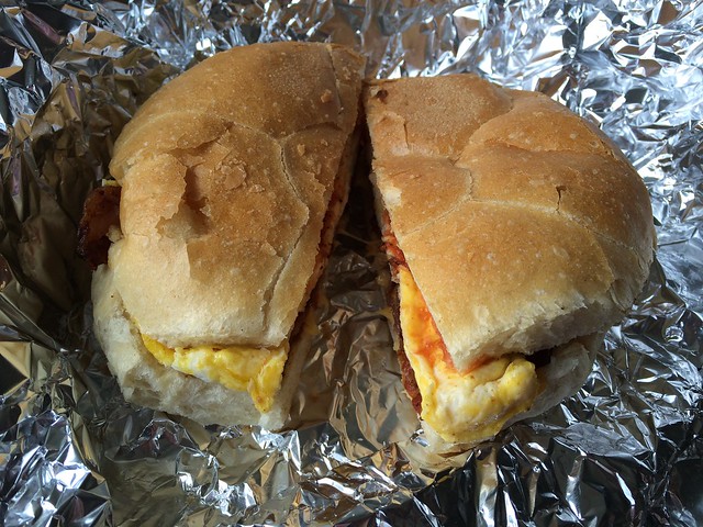 Not even in New York an hour yet and already having a proper bacon, egg and cheese sandwich.