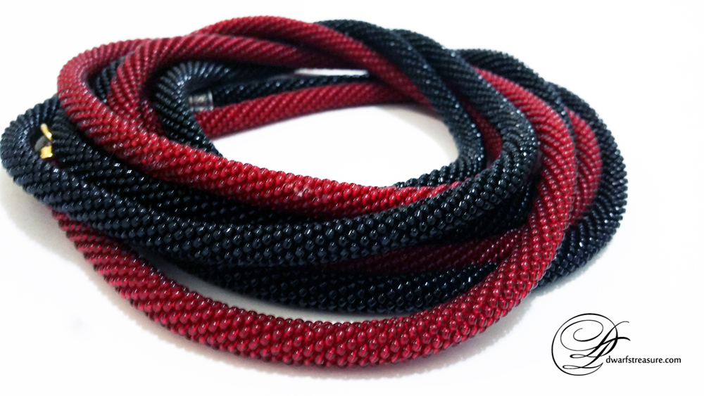 Pretty black and ruby beaded crochet lariats