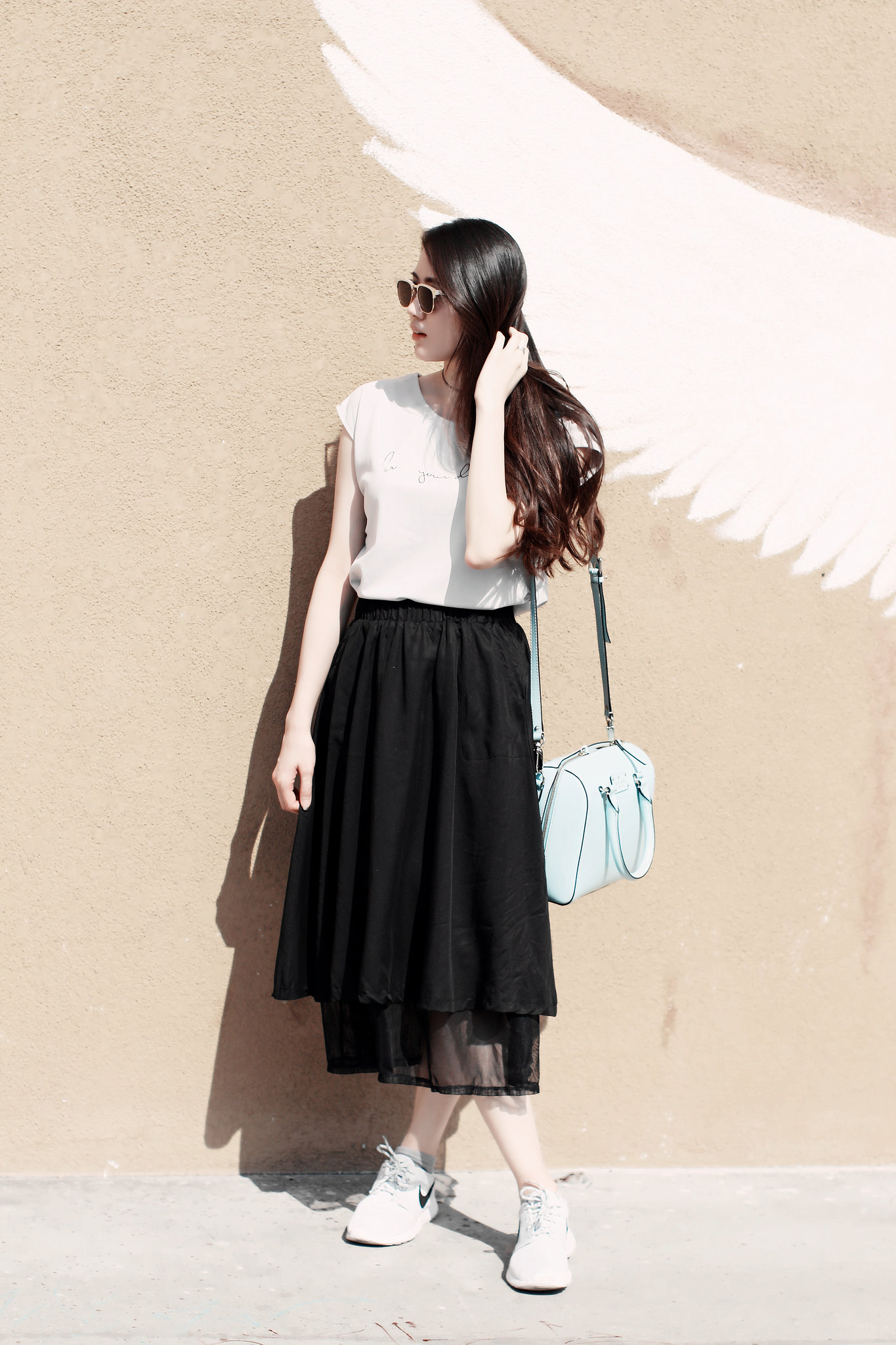 9831-chiffon-blouse-korean-fashion-black midi-skirt