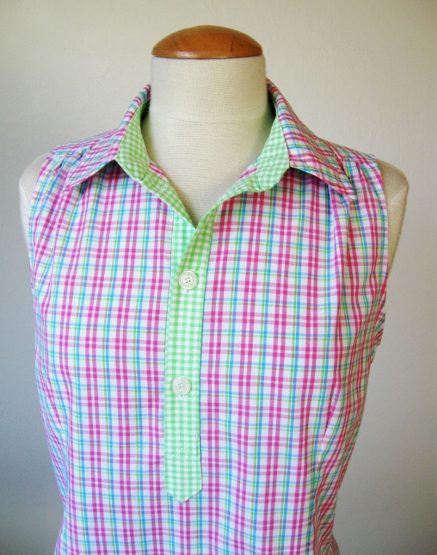 pink placket top close up on form