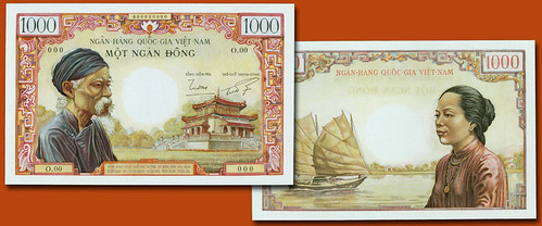 Old Man at Temple South Vietnam 1000 Dong banknote