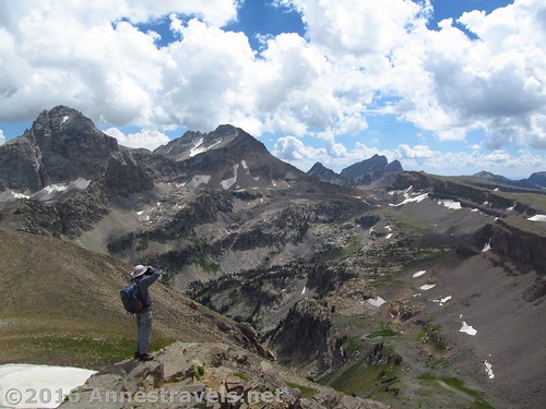 A photographer enjoys the multiple opportunities for pictures atop Table Mountain, Jedediah Smith Wilderness and Grand Teton National Park, Wyoming