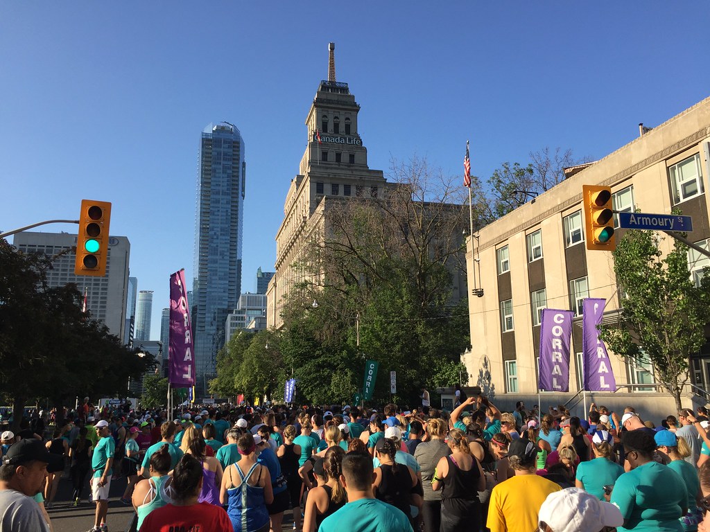 Runners at the start of the Toronto Waterfront 10