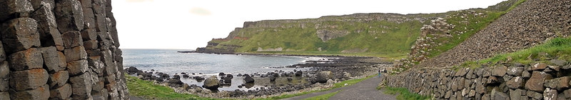 A panorama of the walk along Giant's Causeway in Ireland, UK