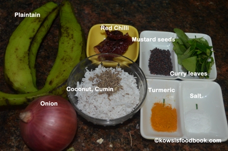 Ingredients for vazhakkai poriyal