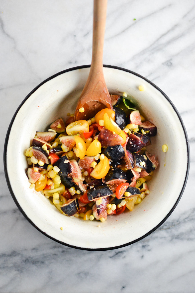 Panzanella Salad with Cherry Tomatoes, Figs, and Corn | Things I Made Today