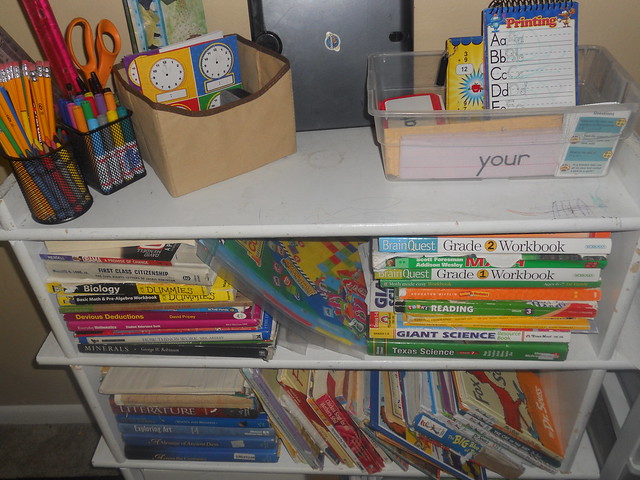 Homeschool Materials on Bookshelf