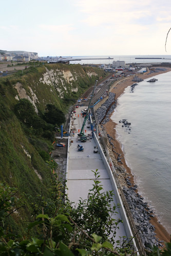 The ongong repairs to the sea wall at Shakespeare Cliff, Dover