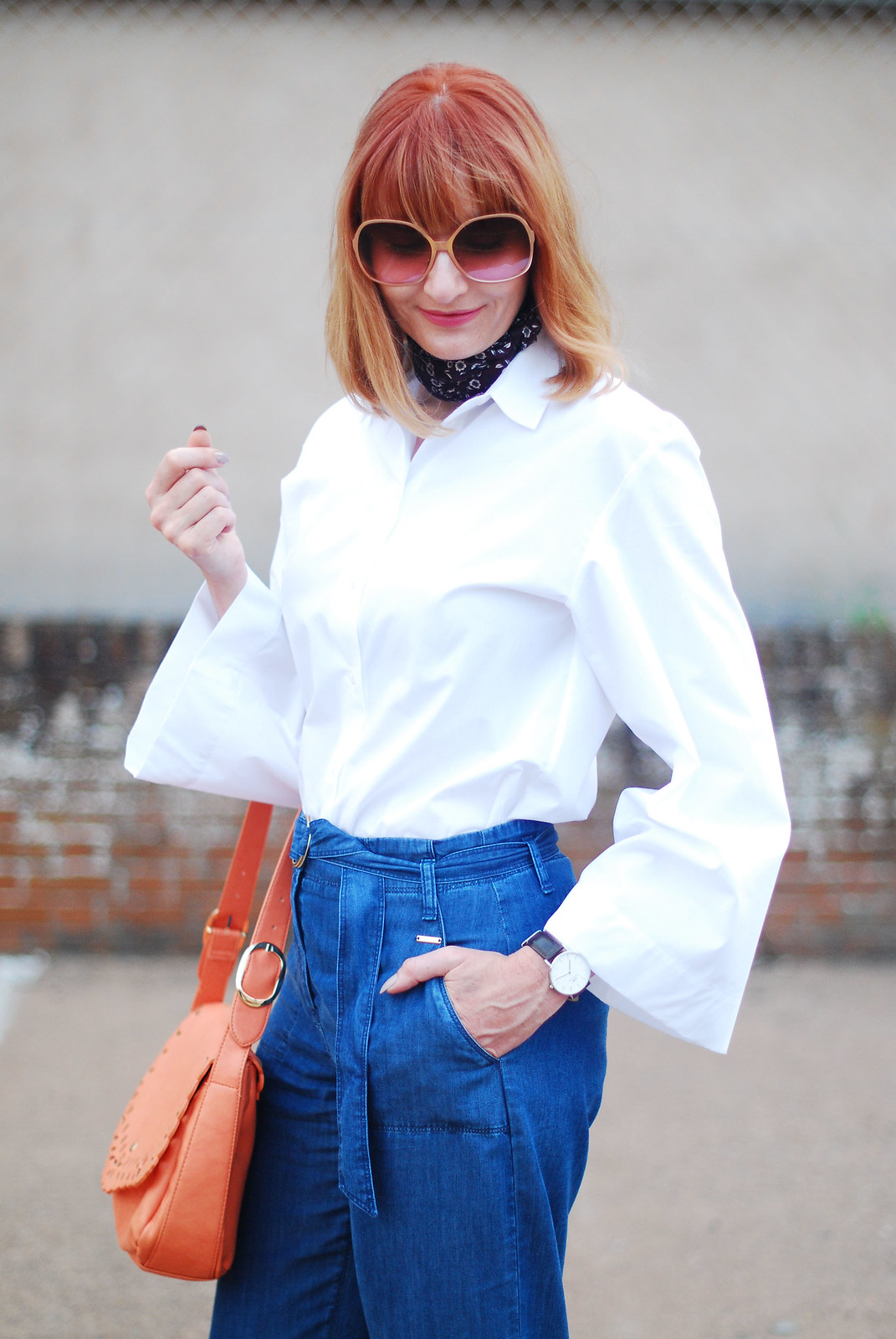Styling a basic white top and denim: Marks & Spencer white bell-sleeve shirt and wide leg cropped jeans | Not Dressed As Lamb