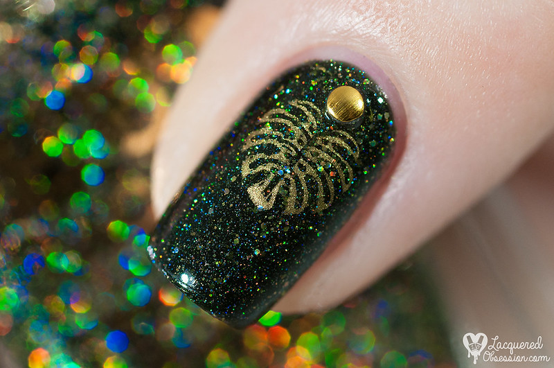 F.U.N Lacquer - Green Foliage + gold monstera stamping