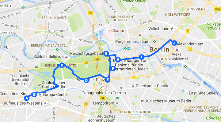 Visiter Berlin en un week-end : Itinéraire jour 1 de Berlin-est à Berlin-ouest.