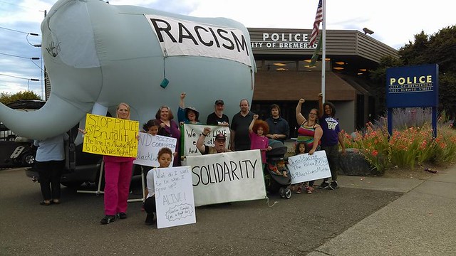 Racism is the Elephant in the Room action by the SURJ chapter in Bremerton 