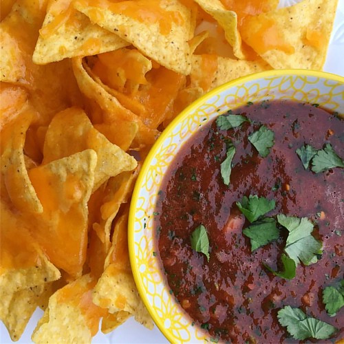 Homemade salsa and nachos with Irish cheddar. #comfortfood #nachos #salsa