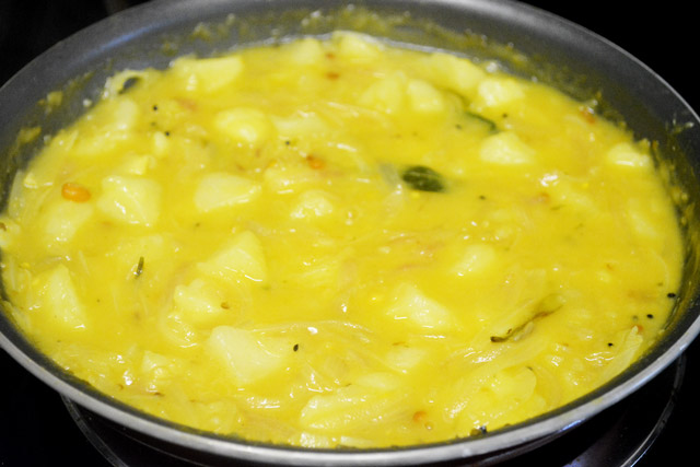 Cooking potato with poori masala